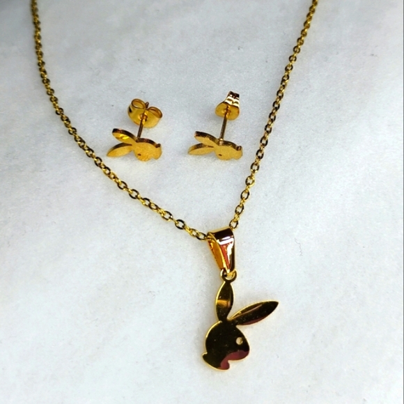 Jewelry - Gold Bunny Pendant Necklace and Earrings Set
